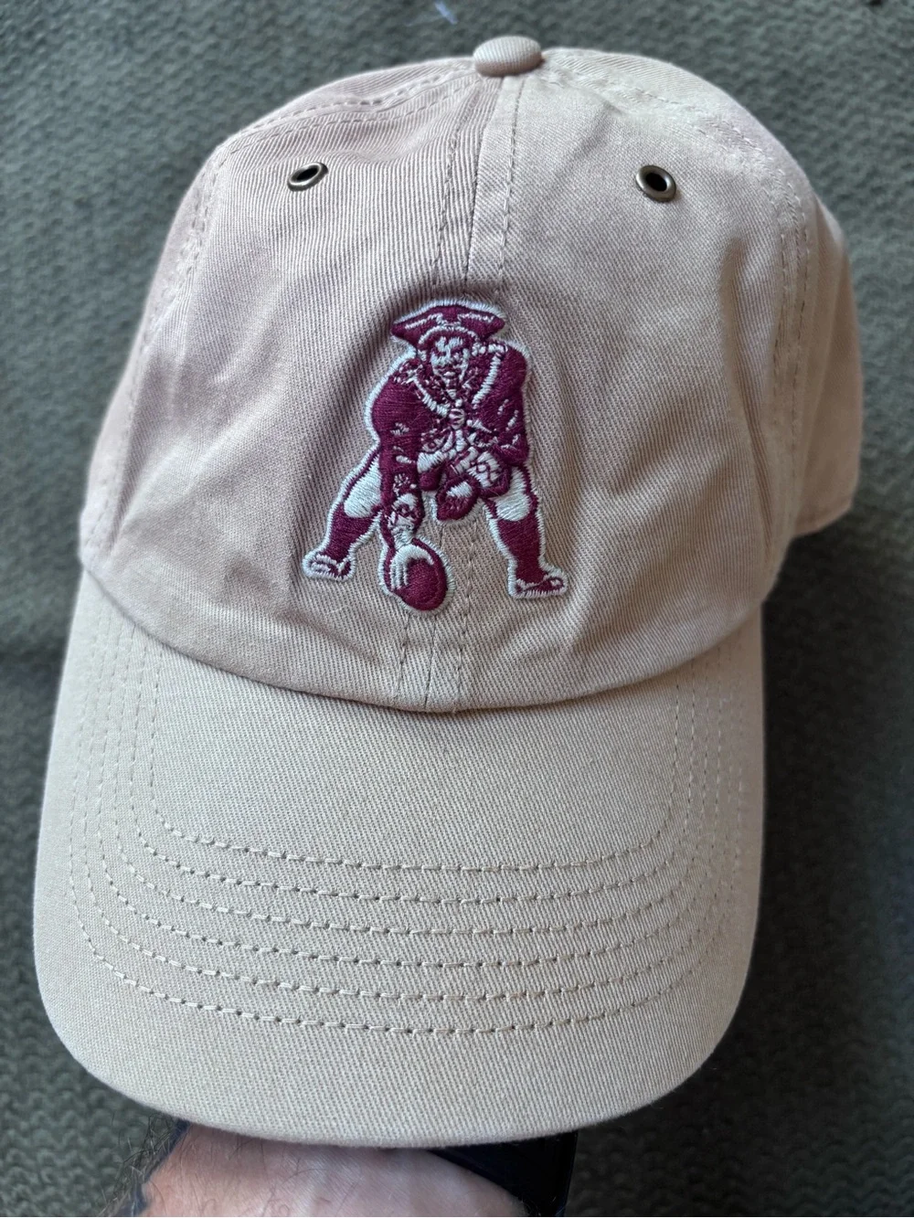 Patriots NFL Tan Cap with Black Trim and Interior Logo